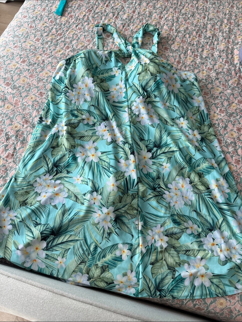 Aqua Tropical Floral Halter swimsuit